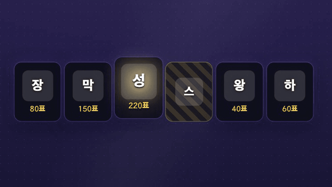 선물 응원판 위젯이 방송 화면 위에 표시된 모습(한 줄로 늘어선 칸 + 선두 칸의 금색 하이라이트)