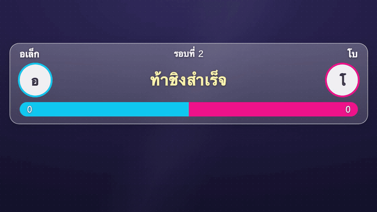หน้าตาของวิดเจ็ต Gauntlet PK บนหน้าจอไลฟ์ (แถบยาวบาง: แถวบนคือชื่อและรอบที่เท่าไร แถวกลางคือสติกเกอร์และเวลานับถอยหลัง แถวล่างคือแถบเลือด)