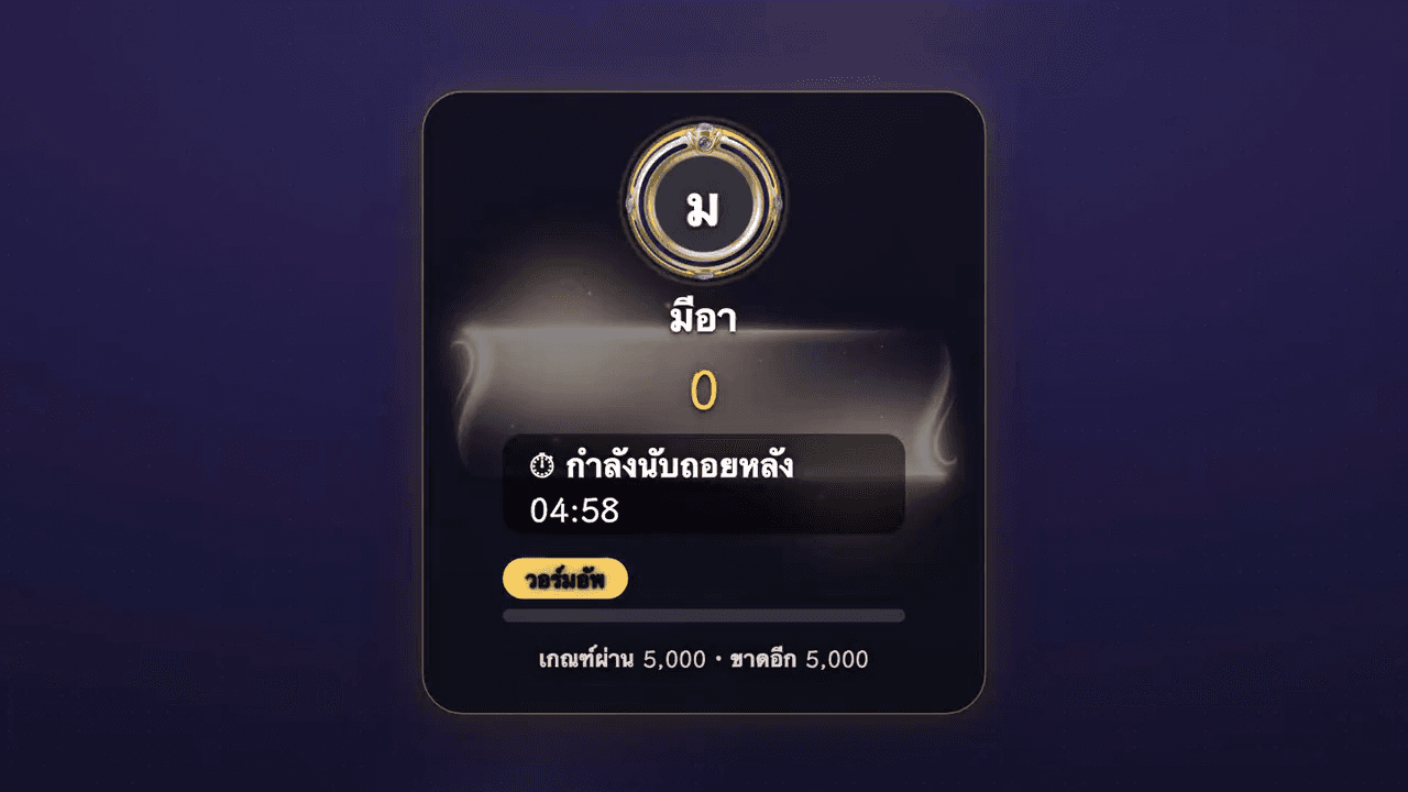 หน้าตาวิดเจ็ตเวทีเดี่ยวบนหน้าจอไลฟ์ (การ์ดผู้แสดงตรงกลาง + คิวถัดไปด้านล่าง)
